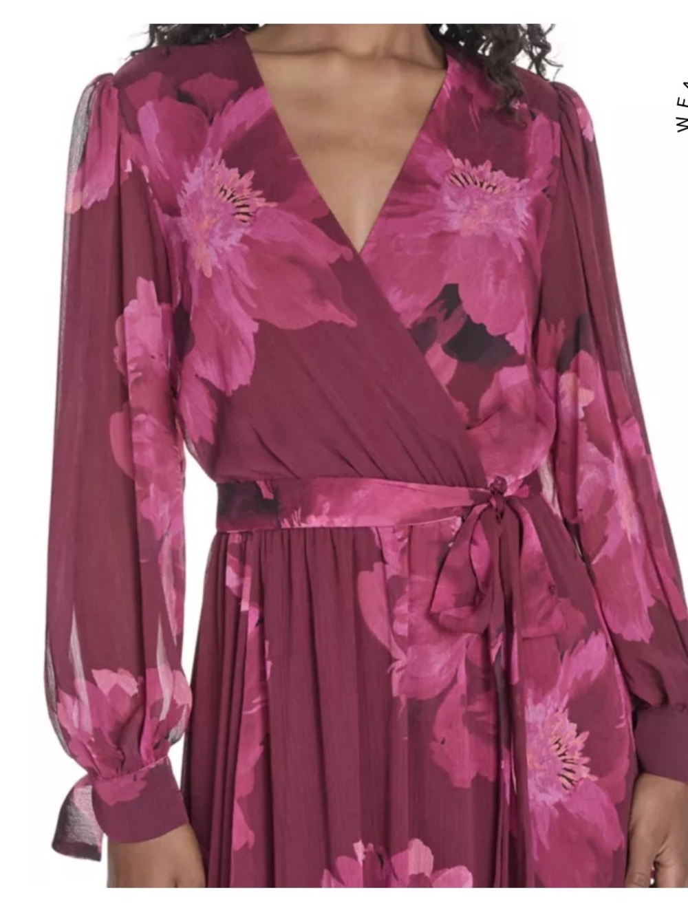 Calvin Klein long sleeve tie sleeve midi dress in Rosewood Multi Floral